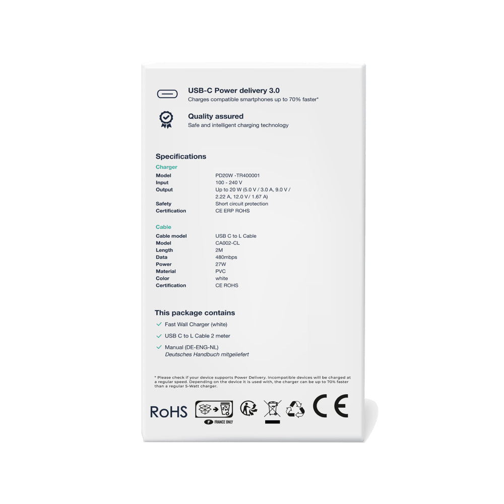 MYTECH Fast Charger Slim + USB C Lightning Cable 2M