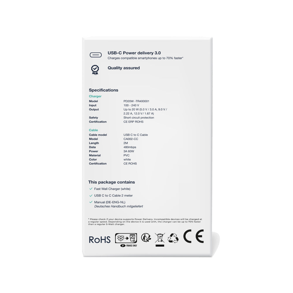 MyTech Fast Charger Slim + USB CC Cable 2M