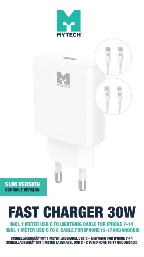 MYTECH 30W Snellader met 2x 1 Meter Kabels – Geschikt voor Android & iPhone